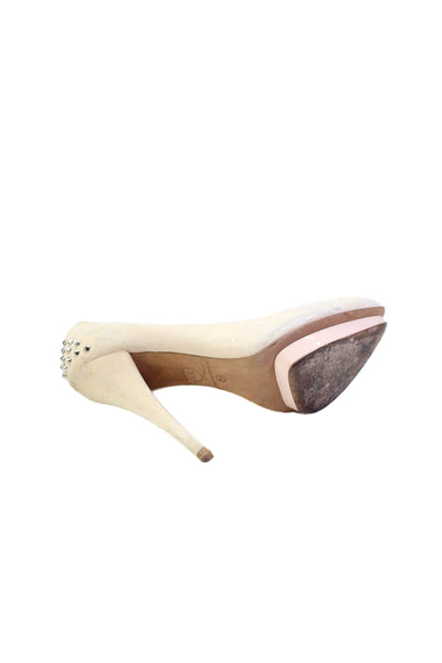 McQ Womens Suede Pointed Toe Spiked Platform Stiletto Heels Beige Size 8US 38EU