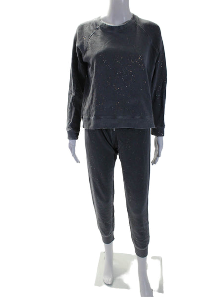 Monrow Womens Paint Splatter Long Sleeve Crew Neck Sweat Set Gray Size Small