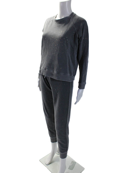 Monrow Womens Paint Splatter Long Sleeve Crew Neck Sweat Set Gray Size Small