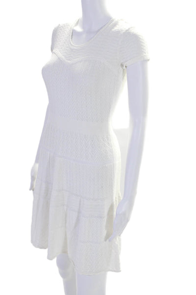 BCBGMAXAZRIA  Womens Short Sleeve Herringbone Knit A Line Dress White Size S