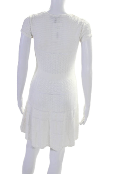 BCBGMAXAZRIA  Womens Short Sleeve Herringbone Knit A Line Dress White Size S