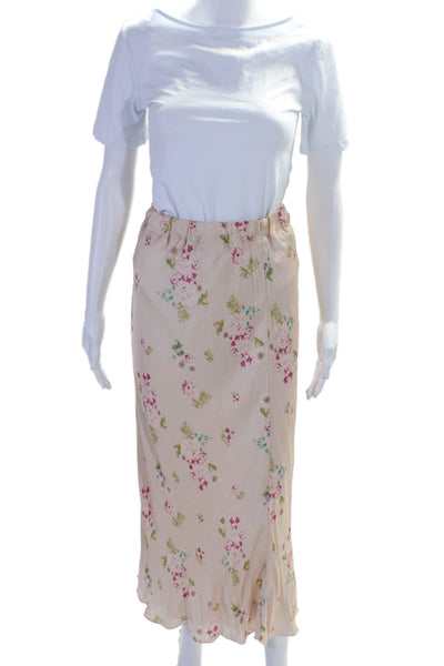 FRNCH Womens Lined Floral Print Elastic Waist Maxi Slip Skirt Pink Size S