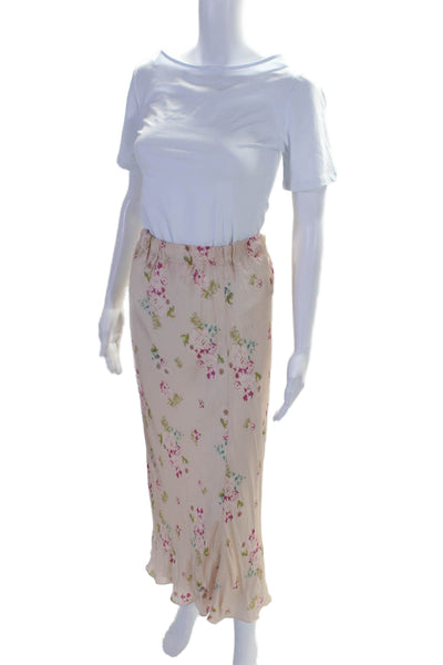 FRNCH Womens Lined Floral Print Elastic Waist Maxi Slip Skirt Pink Size S