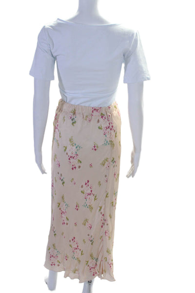 FRNCH Womens Lined Floral Print Elastic Waist Maxi Slip Skirt Pink Size S