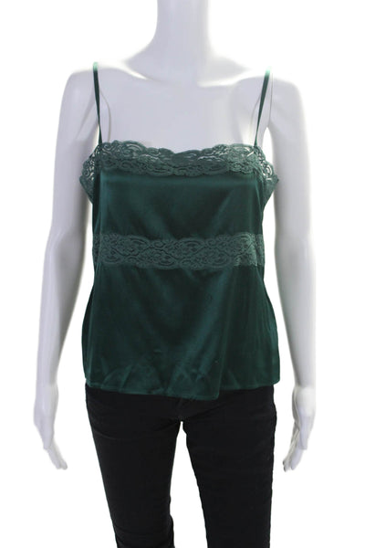 Theory Womens Silk Lace Trim Square Neck Camisole Blouse Green Size M