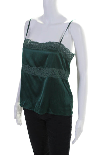 Theory Womens Silk Lace Trim Square Neck Camisole Blouse Green Size M