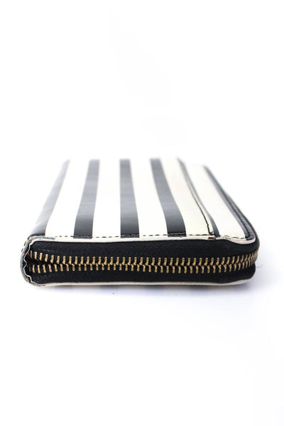 Kate Spade New York Womens Striped Patent Leather Zipper Wallet White Black