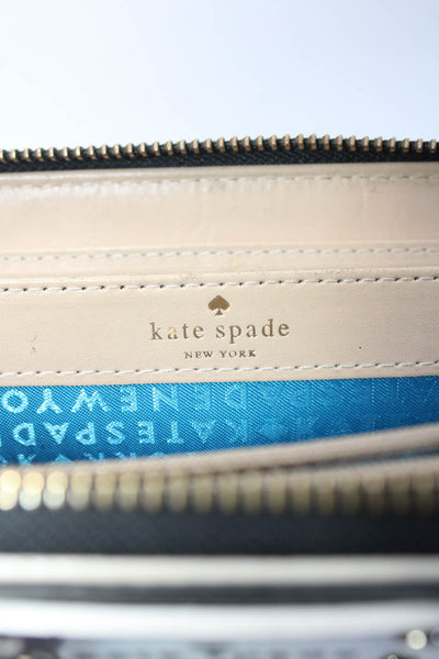 Kate Spade New York Womens Striped Patent Leather Zipper Wallet White Black