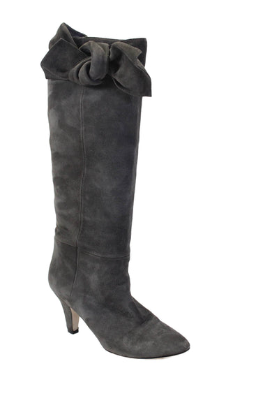 Valentino Garavani Womens Block Heel Side Bow Knee High Boots Gray Suede Size 39