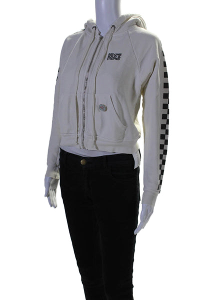 Re/Done Solid & Striped Womens Full Zipper Hoodie White Black Size Extra Small