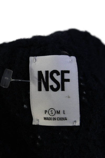 NSF Womens Cable Knit Distressed Crew Neck Sweater Navy Blue Wool Size Small