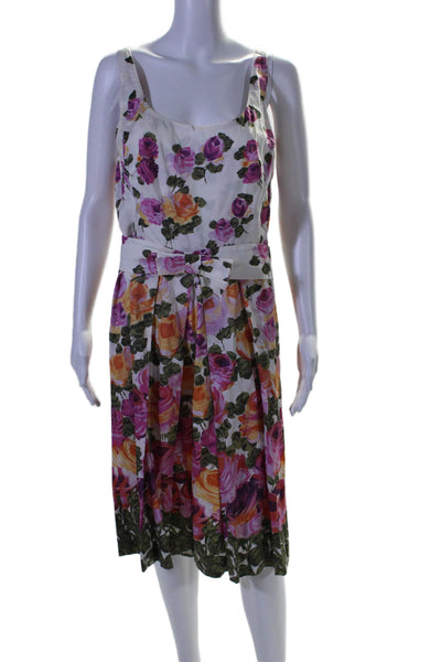 Tara Jarmon Women's Scoop Neck Sleeveless Pleated Floral Mini Dress Size 44