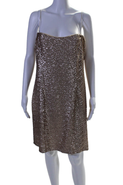 Kay Unger Women's Spaghetti Straps Sequin A-Line Mini Dress Gold Size 18