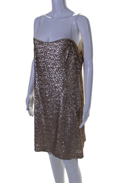 Kay Unger Women's Spaghetti Straps Sequin A-Line Mini Dress Gold Size 18