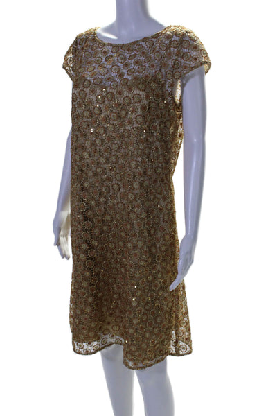 Kay Unger Women's Sleeveless Crochet Sequin A-Line Mini Dress Gold Size 14