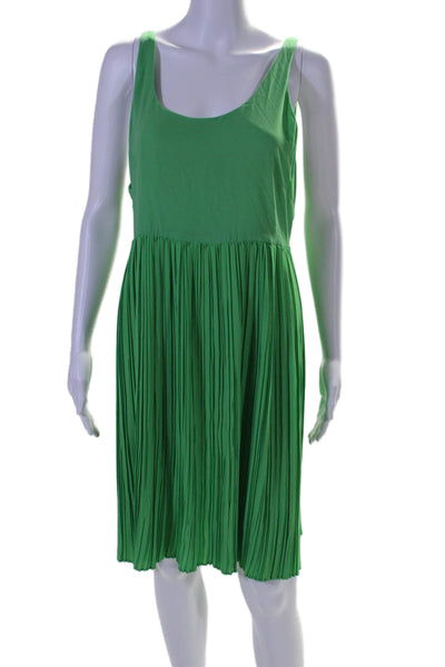 Alice + Olivia Women's Scoop Neck Pleated Flare Mini Dress Green Size 12