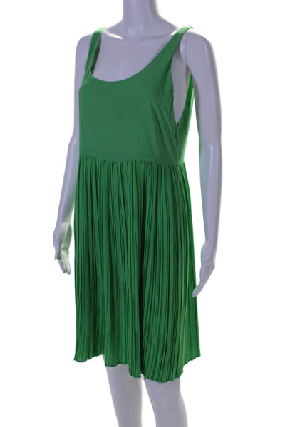 Alice + Olivia Women's Scoop Neck Pleated Flare Mini Dress Green Size 12