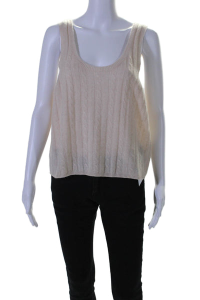 525 Womens Cashmere Cable Knit Sleeveless Pullover Tank Top Beige Size Large