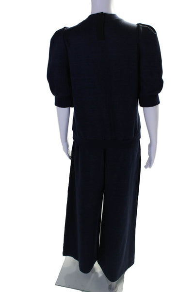 Adam Lippes Womens Linen Short Sleeves Sweat Suit Navy Blue Size Large/Small