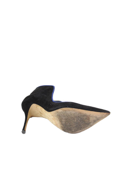 Manolo Blahnik Womens Suede Pointed Toe Stiletto Pumps Black Blue Size 38 8