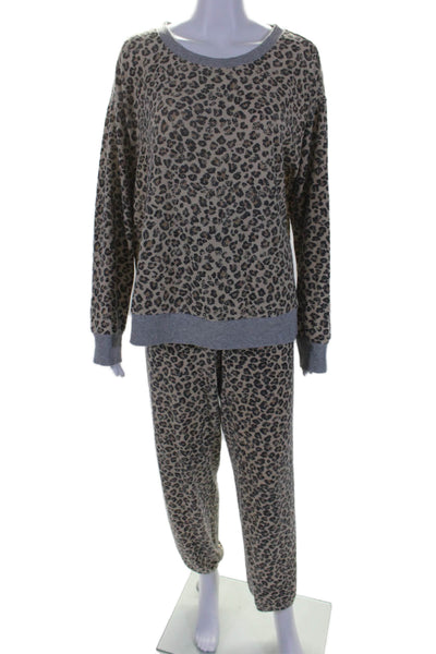 Splendid Womens Crew Neck Long Sleeve Animal Print Sweatsuit Beige Size Small