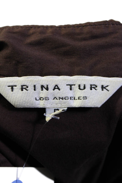 Trina Turk Womens Sleeveless Collared V Neck Twist Top Brown Cotton Size Small