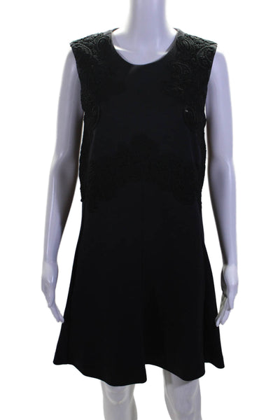 Chloe Womens Dark Navy Embroidered Applique Sleeveless A-Line Dress Size 42