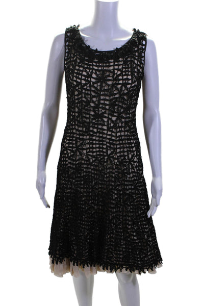 Oscar de la Renta Womens Silk Black Crochet Lined Sleeveless Shift Dress Size M