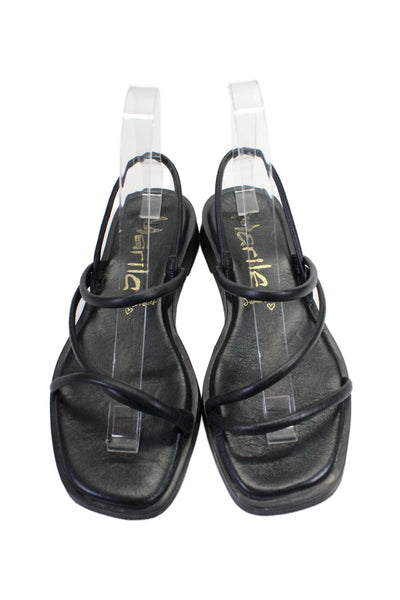 Marila Summer Stories Women's Strappy Leather Flat Sandals Black Size 7