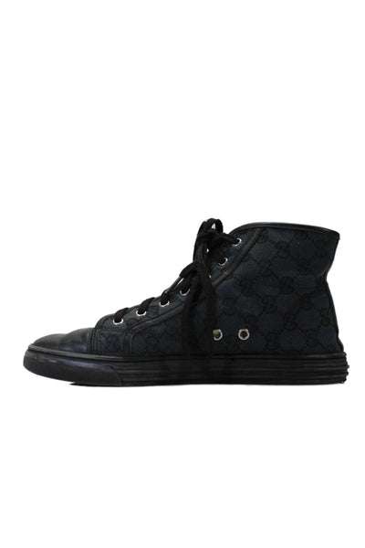 Gucci Womens Lace Up Leather Cap Toe Canvas GG High Top Sneakers Black Size 38.5