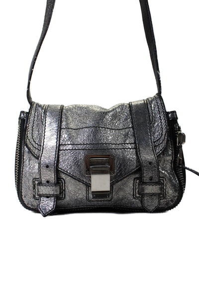 Proenza Schouler  Women's Latch Closure Leather Crossbody Handbag Silver Size S