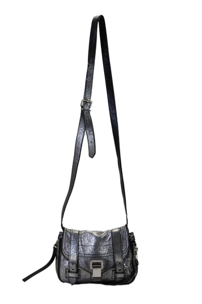 Proenza Schouler  Women's Latch Closure Leather Crossbody Handbag Silver Size S