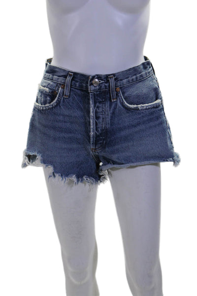 Agolde Womens Denim Cut Off High Rise Button Up Shorts Blue Cotton Size 25