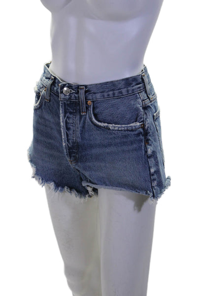 Agolde Womens Denim Cut Off High Rise Button Up Shorts Blue Cotton Size 25