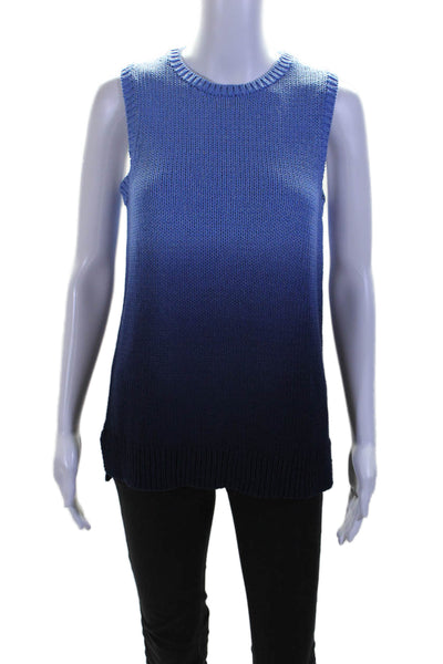 J. Mclaughlin Womens Cotton Ombre Print Crewneck Sweater Vest Navy Blue Size M