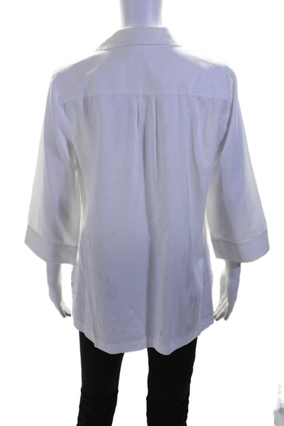 Trina Turk Womens Cotton 3/4 Sleeve Collared V-Neck Tunic Top White Size S