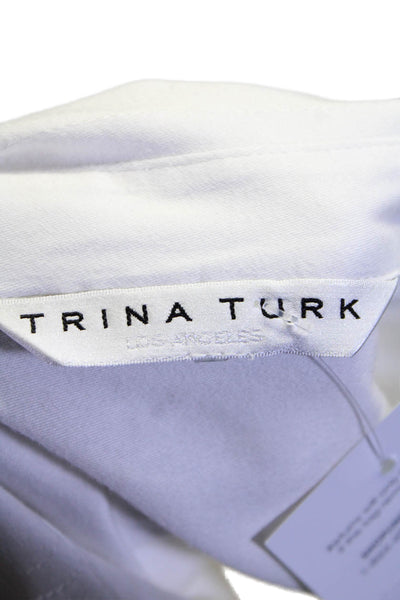 Trina Turk Womens Cotton 3/4 Sleeve Collared V-Neck Tunic Top White Size S