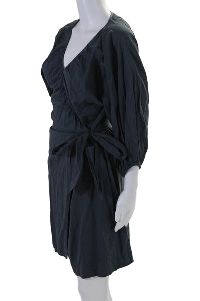 Modern Citizen Womens Cotton V-Neck Long Sleeve Belted Wrapped Dress Blue Size M