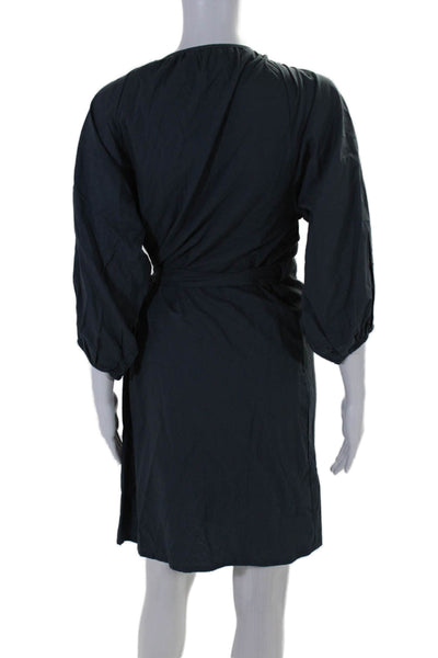 Modern Citizen Womens Cotton V-Neck Long Sleeve Belted Wrapped Dress Blue Size M