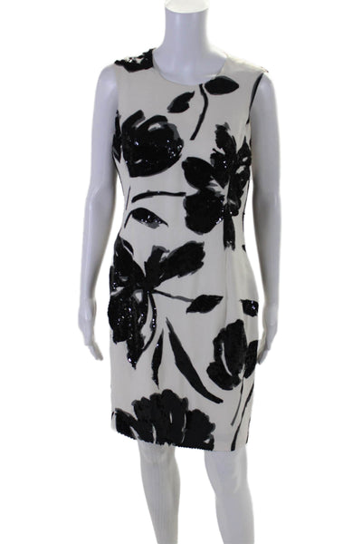 Michael Kors Womens White Floral Sequins Drape Neck Sleeveless Shift Dress Size8