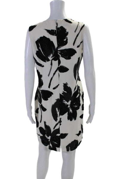 Michael Kors Womens White Floral Sequins Drape Neck Sleeveless Shift Dress Size8