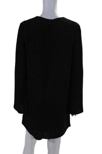 Keepsake Womens Black Pleated Crew Neck Bell Long Sleeve Shirt Dress Size S