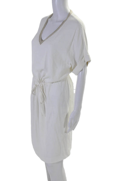 Gerard Darel Womens White V-neck Tie Waist Short Sleeve Shift Dress Size 40