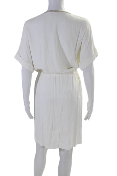 Gerard Darel Womens White V-neck Tie Waist Short Sleeve Shift Dress Size 40