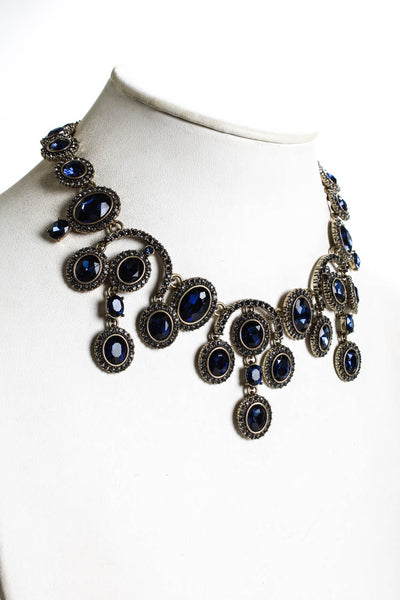 Oscar de la Renta Womens Chandelier Crystal Clip-On Earrings Necklace Set Blue