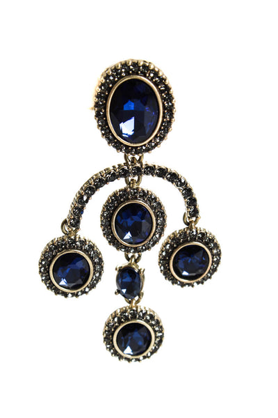 Oscar de la Renta Womens Chandelier Crystal Clip-On Earrings Necklace Set Blue