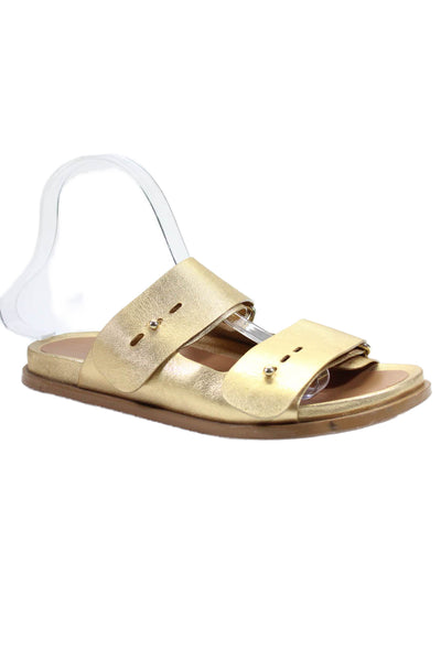 Mercedes Castillo Womens Leather Slide On Sandals Gold Metallic Size 7.5