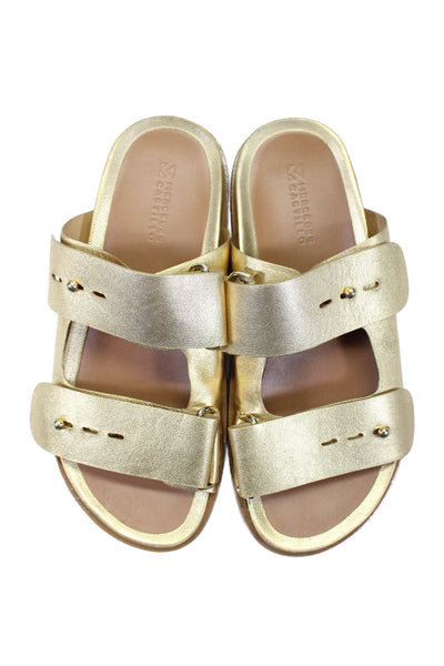 Mercedes Castillo Womens Leather Slide On Sandals Gold Metallic Size 7.5