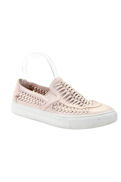 Tory Burch Womens Leather Woven Slide On Low Top Casual Sneakers Pink Size 7