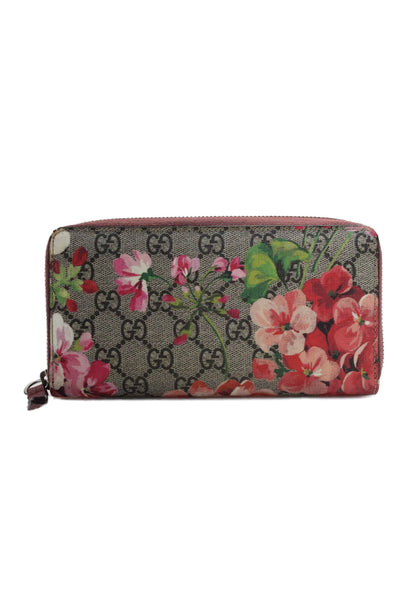 Gucci Womens Monogram Blooms  Canvas Floral Print Zip Around Wallet Multi Colore